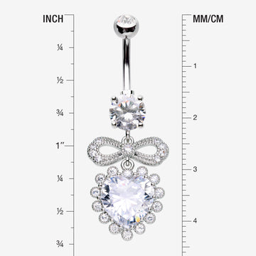 Detail View 1 of Bubbly Heart Sparkle Bow-Tie Dangle Belly Button Ring-Clear Gem
